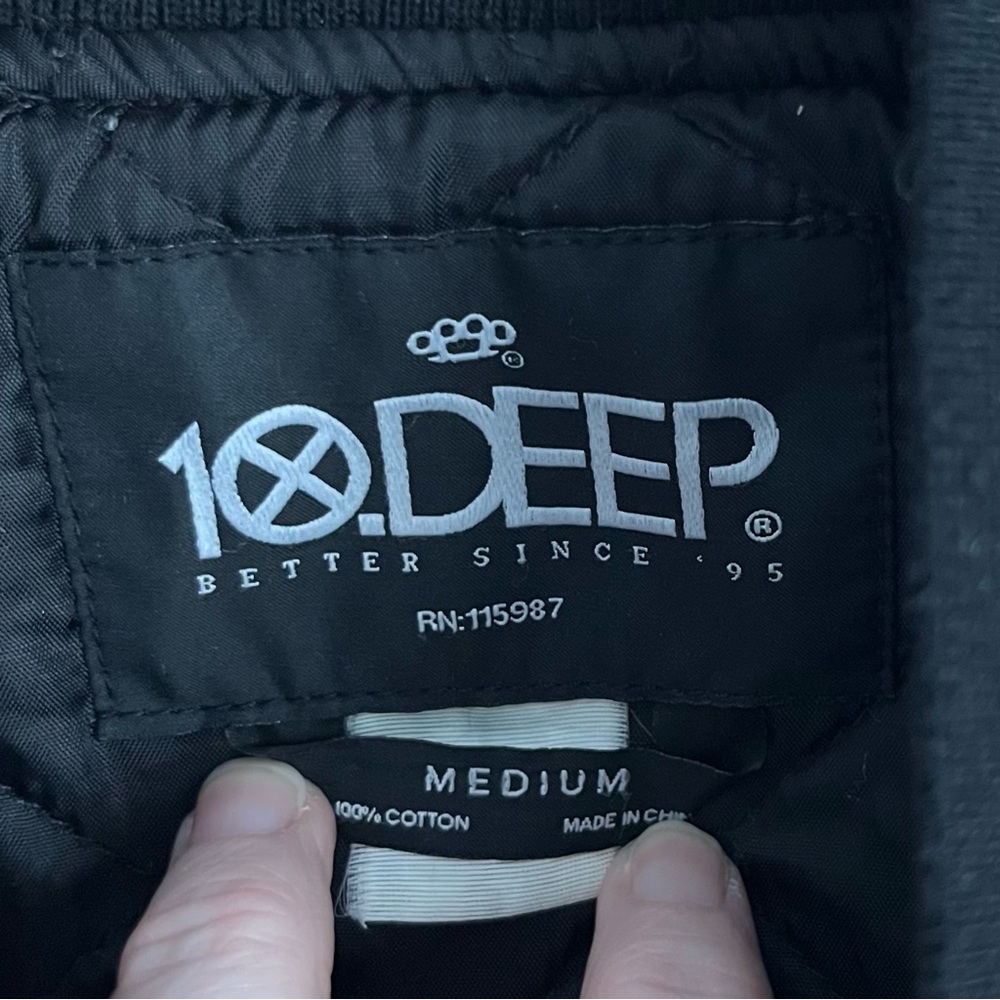 10.Deep Varsity Jacket Medium Camo Black Streetwear Rare - Picture 12 of 15